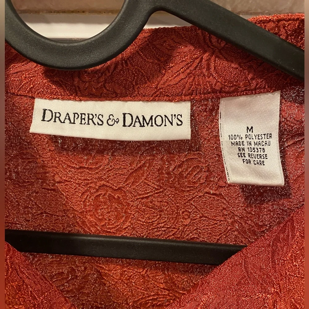 3/$10 Draper’s & Damon’s Long Sleeve Shirt / Blouse Medium Orange / Red - Picture 8 of 8